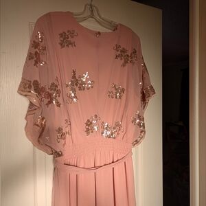 Pink Salmon Colored Sequin Embellished Dress Size 24